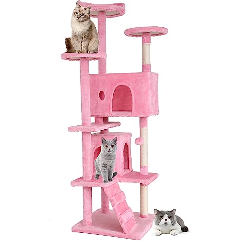 Image of BestPet | 70 inch Cat Tree Tower | Pink | Sturdy Multi-Level Cat Tree