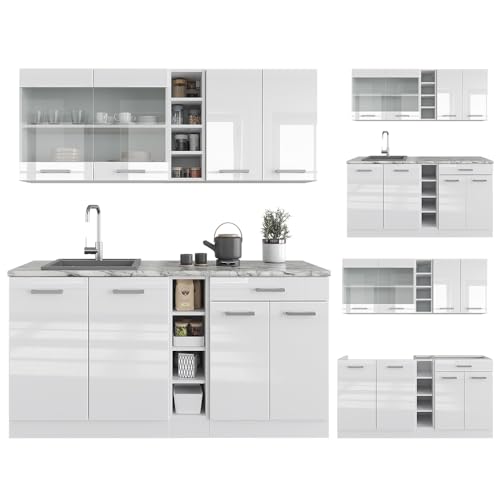Vicco Singleküche R-Line, Weiß Hochglanz/Weiß, 160 cm ohne Arbeitsplatte
