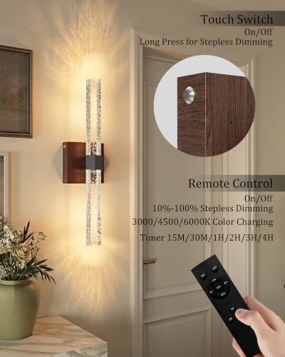 Black Walnut 배터리 작동 벽 스콘스 2개 세트, 3000-6000K, 46.7cm(18.5인치) — 사진 4