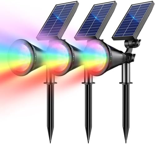 Solar Spot Lights Outdoor, Color Changing Spot Lights Outdoor 36 LEDs, Adjustable Solar Powered Multicoloured Spotlights Wall Lights for Garden Holiday Christmas Decorations-3 Pack (RGB)