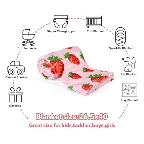 Image of Strawberry Baby Blanket for Boys Girls Soft Fleece Minky Blanket with Dotted Backing Double Layer Newborn Toddler Blankie for Nursery Stroller Crib Gift to Son Nephew Grandson 26.5 * 40 Inches