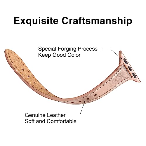 Image of STIROLL Slim Leather Bands Compatible with Apple Watch Band 38mm 40mm 41mm 42mm(Series 11 10), Top Grain Leather Watch Thin Wristband for iWatch SE 9 8 7 6 5 4 3 2 1 (Rose Gold)