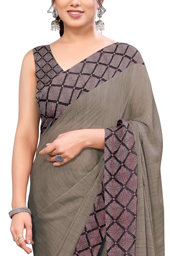 Image of MIRCHI FASHION Women Saree Ethnic Motif Print Chiffon | Breathable Lightweight Plain Weave Sari for Office and Daily Use (Available in 20 Designs)