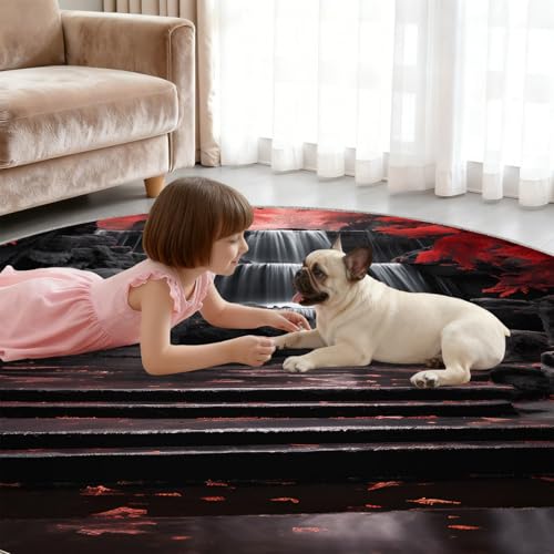 Tapis antidérapant et lavable poils courts cascade rouge - 4