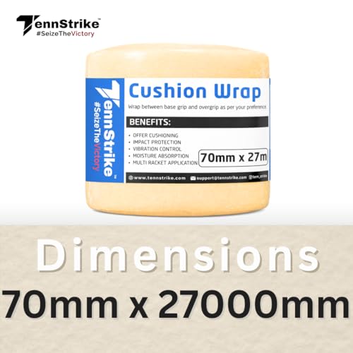 Image of 27 Metre x 70 mm Cushion Wrap for Badminton, Tennis & Pickleball Rackets | Shock & Vibration Control | Moisture Absorbing Cushion | Pro Player Use | Yellow Color (Skin)