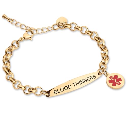 Medical Alert ID Bracelet for Women, Stylish Customizable Medic Jewelry,18k Gold, Rose Gold, Silver, Personalized Engraving, Hypoallergenic, Waterproof, Includes Gift Box & Med ID Wallet Card