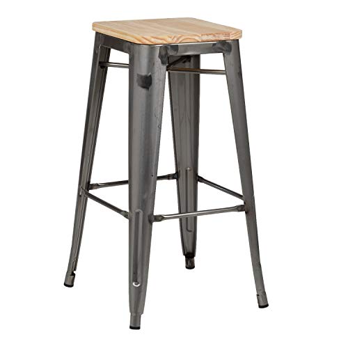 SKLUM Taburete Alto LIX Cepillado Madera Acero Acero Madera Natural - (Elige Color)