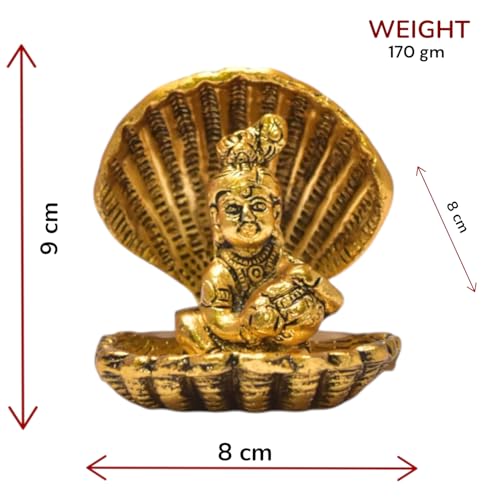 Image of KridayKraft Shri Krishna Sitting Under Seep Laddu Gopal with seep Base Metal Statue Showpiece Figurines,Religious Idol Gift Article.