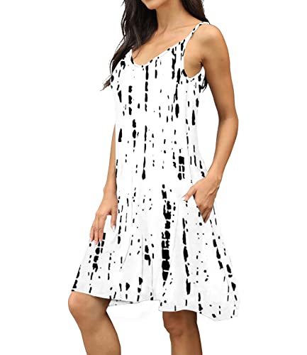 Image of Women's Summer Spaghetti Strap Casual Swing Tank Beach Cover Up Dress with Pockets