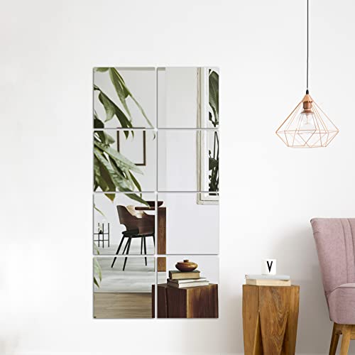 Delma Full Length Wall Mirror Tiles,Glassless Mirror For Kids,Acrylic-12''X12''X8Pcs,Home Gym Mirror For Bedroom,Living Room,Door, Unbreakable Frameless Mirror Wall Stickers(11.8'' X 11.8'' - 8Pcs) #TOP1
