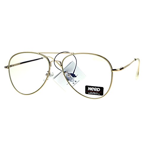 Classic Gold Aviator Glasses Clear Lens Metal Frame Spring Hinge