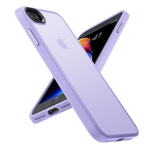 Shockproof for iPhone SE Case 2022 [Military Drop Certified] Semi-Clear Hard Back Protective Slim Case for iPhone SE/8 (4.7") - Light Purple