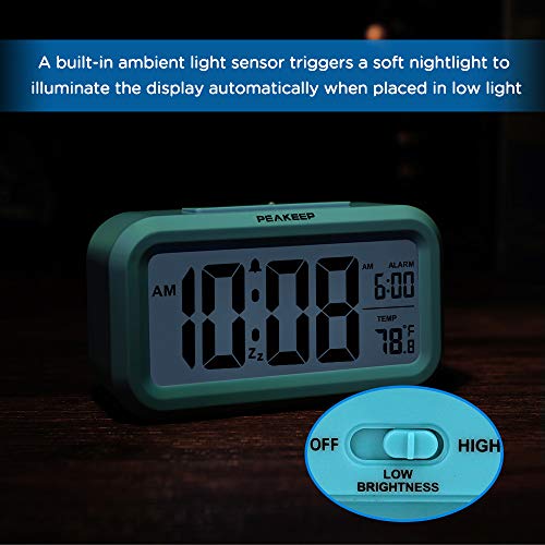Peakeep Smart Night Light Digital Alarm Clock With Indoor Temperature, Battery Operated Desk Small Clock (Blue) #TOP5