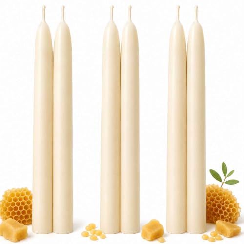 Image of White Beeswax Candles Taper,100% Natural,8 Inch,6 Pack,Up to 8 H,Non-Toxic