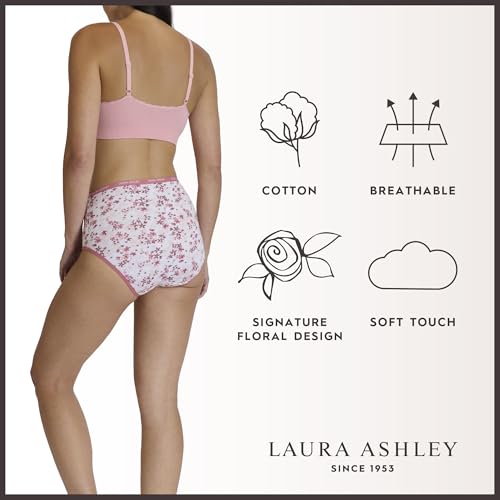 Image of Laura Ashley Women's Cotton Brief Underwear Set, High-Waisted Panties for Women, 5-Pack