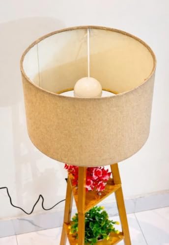 Image of Creeper Modern Wooden Tripod Floor Lamp with Fabric Linen Shade