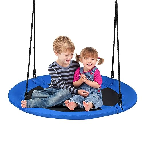 DREAMADE Nestschaukel Garten Schaukel höheverstellbar für In- und Outdoor, Tellerschaukel Rundschaukel Hängeschaukel für Kinder & Erwachsene, φ100 cm, max.150 kg belastbar (Blau)