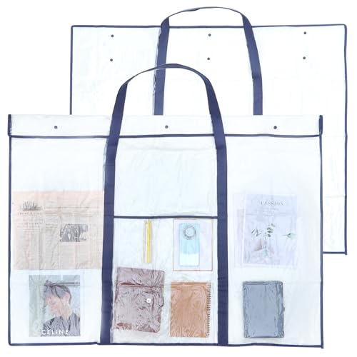 Image of 2 Pack Large Poster Storage Bag 48 inch x 36 inch Bulletin Board Holder Art Portfolio Case PVC Art Portfolio Container Bulletin Board Storage Box with Pocket for Classroom Teacher Organization