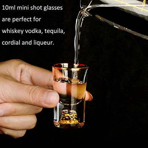 YBCPACK 6 Pack 10ml Shot GlassesCrystal Shot Glass Set Decorated with 24K Gold FlakesMini Glass Shot Cups Ideal for Whiskey, Tequila