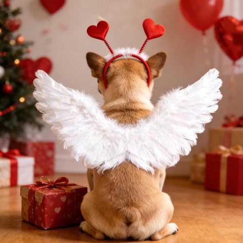 Disfraz de San Valentín para Perro con Alas de Ángel Blanca y Diadema de Corazón miniatura 2