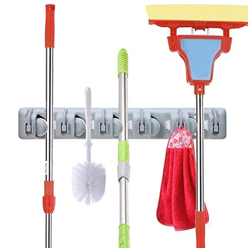 Esup Mop and Broom Holder, Broom Organizer Wall Mounted for Your Closet with Limited Space Holds Mops,Brooms,Dustpan,Shovel, (2 Pack) - Thumbnail 2