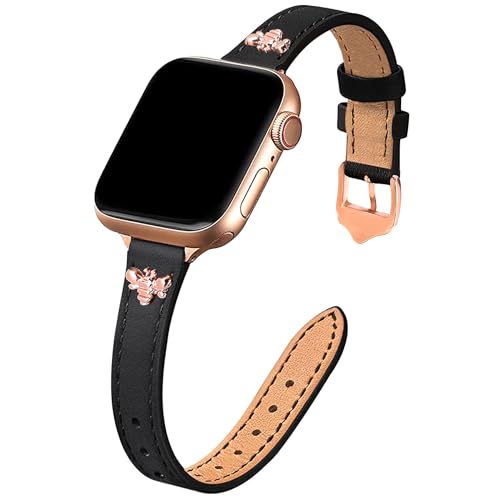 Image of JR.DM Slim Leather Bands Compatible with Apple Watch Band 38mm 40mm 41mm 42mm 44mm 45mm 46mm 49mm, Genuine Leather Band with Charms, Feminine Design for Iwatch Ultra SE Series 11 10 9 8 7 6 5 4 3 2 1
