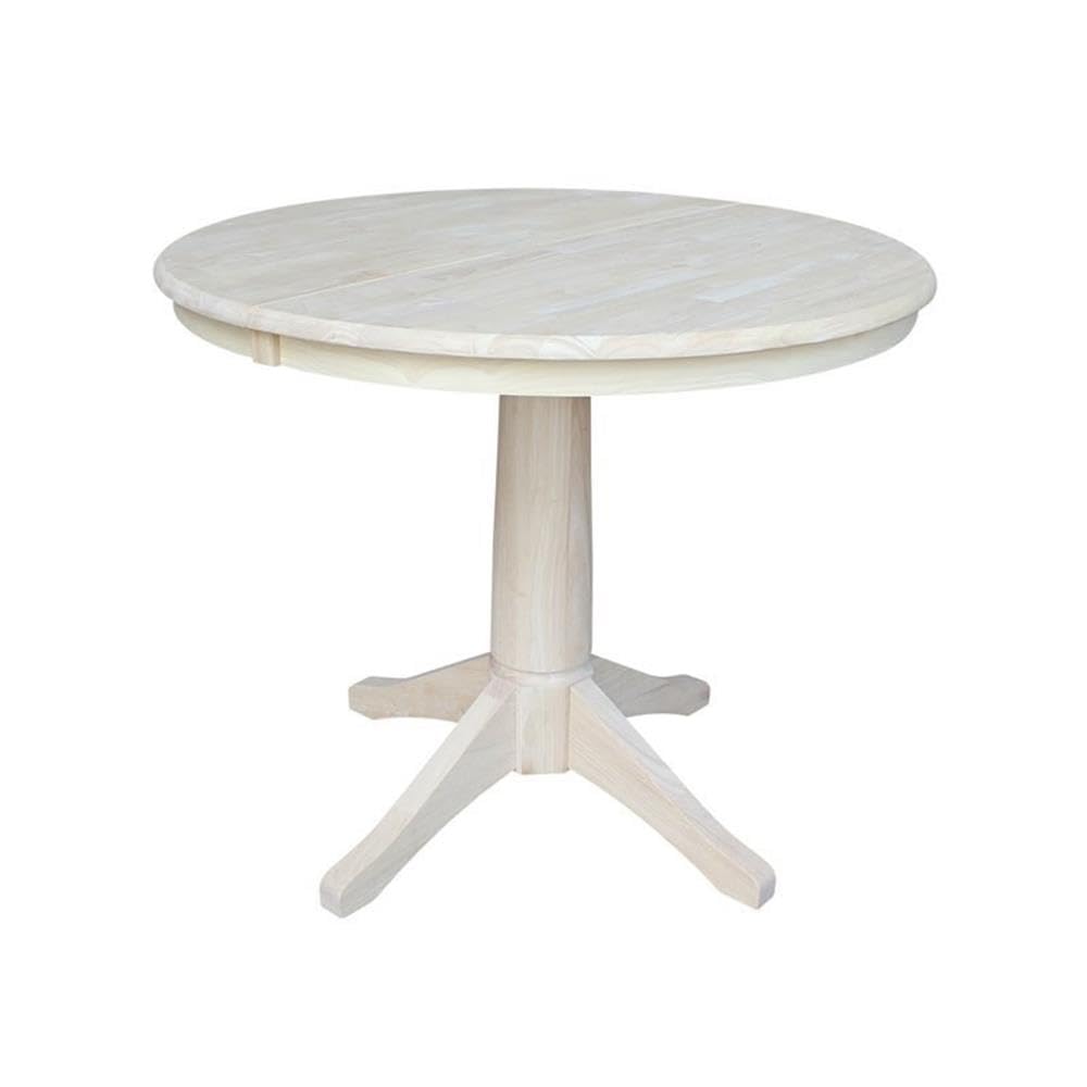 International Concepts 36" Round Top Pedestal Table with 12" Leaf-28.9" H-Dining Height, Unfinished