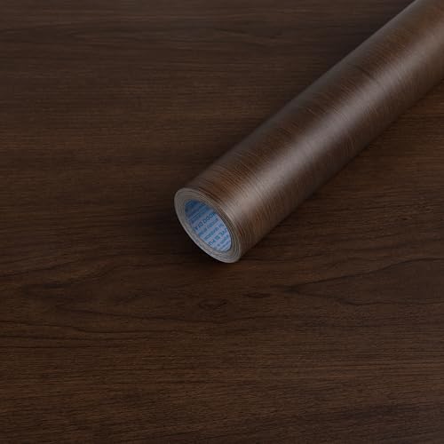 Hode Oak Vinyl Wrap Wood Effect Sticky Back Plastic Roll, Self Adhesive Wallpaper Worktop Vinyl Covering, Contact Paper for Kitchen Cupboards Furniture Door Table, Walnut Wood 30x200cm