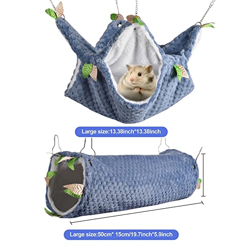 Petmolico 2 Pack Small Animal Hammocks, Warm Plush Hanging Tunnel & Double Tier Bunkbed Hammock Cage For Ferret Guinea Pig Chinchilla Squirrel Rat Hamster Hideout Sleeping Swing Hammock, Blue #TOP5