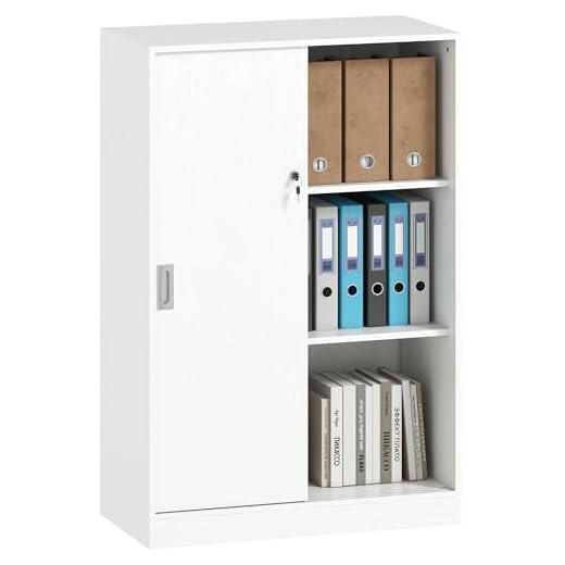 HOMCOM Armario de Oficina Práctico con 2 Puertas Correderas Bloqueables y 3 Estantes para Despacho Estudio 80x40x120 cm Blanco