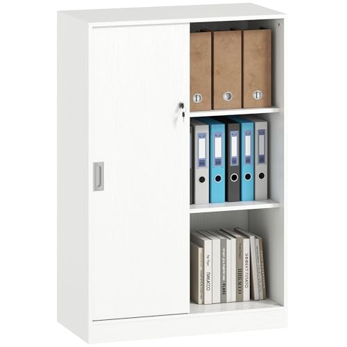 HOMCOM Armario de Oficina Práctico con 2 Puertas Correderas Llaves y 3 Estantes para Despacho Estudio 80x40x120 cm Blanco