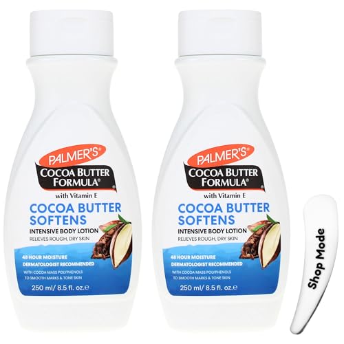 Palmers Cocoa Butter Body Lotion 250ml 2 Pack with Cosmetic Spatula Deep Moisturising Daily Skin Therapy with Vitamin E for Dry Skin 48 Hour Hydration