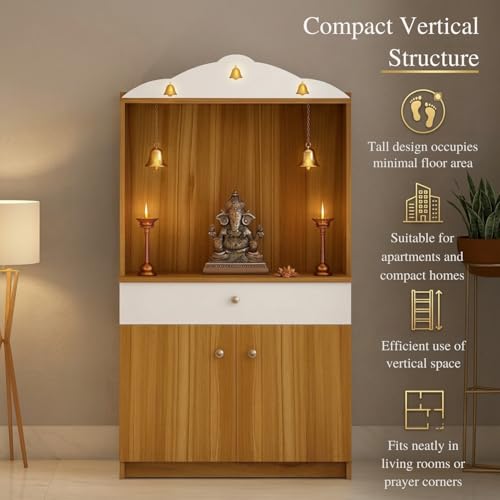 Image of Vision Home Temple Pooja Unit Engineered Wood Mandir Knock Down Design Height 148 cm