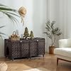 Cat Litter Box Enclosure for 2 Cats, Large Litter Box Furniture with Cat Litter Mat, Hidden Washroom Furniture with Double Room, Handwoven Rattan Cat House with Door, for living room(Brown)