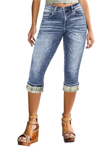 Flamingals Women's Zip Detail Skinny Leg Capris Jeans Low Waist Casual Pants