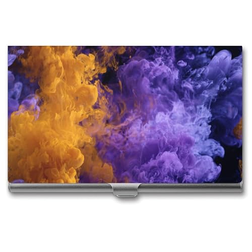 Colorful Smoke Purple Orange Business Card Holder, Pocket Slim Portable Metal Business Card Case for Women Men