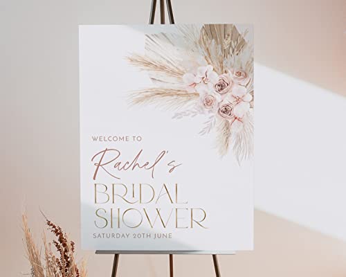 Printable Pink Boho Bridal Shower Welcome Sign, Boho Floral Welcome Sign, Editable Welcome Sign Kitchen Tea, Pampas Floral Bridal Shower, 12"X18", 18"X27", 24"X36", Plastic Sign, H Stake, Weatherproof, Personalized Floral Bridal Shower Sign H27 #TOP16