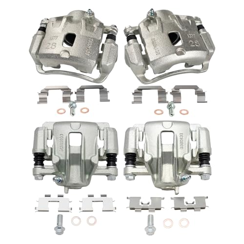 Image of TRQ Front and Rear Brake Caliper Set Zinc Coated Brackets Compatible with 2005-2009 Hyundai Tucson 2005-2010 Kia Sportage