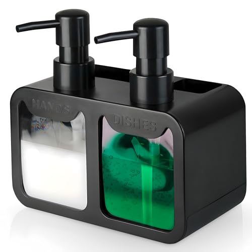 VITACHY Doble dispensador de Jabón para la Cocina. Jabonera y Organizador de Fregadero con Dosificador de Lavavajillas y de Manos. Accesorio para Cocina y baño. Dish Soap Dispenser for Kitchen
