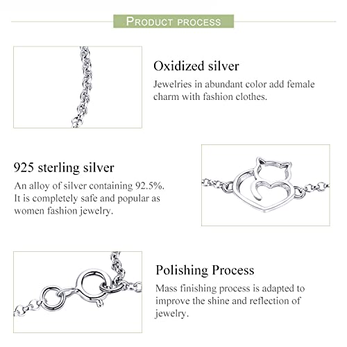 925 Sterling Silver Chain Bracelet with Cat Love Heart Charm Adjustable Plated Gold Bracelets with Chain Length 6.5in-7.9in, Best Jewelry Gift for Girls Women Cat Lovers4