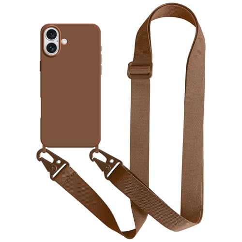 UnnFiko For iPhone 16 Plus�P�[�X �l�b�N�X�g���b�v �X�}�z�P�[�X �u���F �V���R�� �A�C�t�H�� 16 Plus �V���v�� �\�t�g �ی�J�o�[ �g�уX�g���b�v �R�t�� �΂߂��� (iPhone 16 Plus,Caramel)