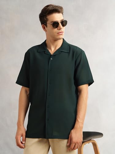 Image of Thomas Scott Men Premium Oversize Fit Casual Shirt | Short Sleeves | Camp Collar | Thai Crepe Polyester Fabric