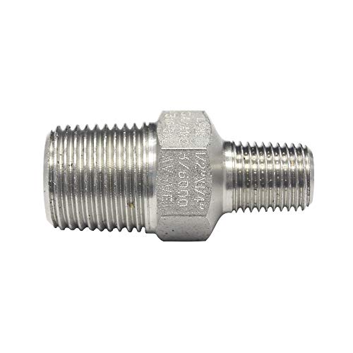 Bothwell - Stainless Steel 316 Reduced Hex Nipple Pipe Fitting, 1/4” x 1/8” NPT Male Thread, up to 3000 and 6000 PSI, Reducing Hex Nipple Connector Adapter for General WOG