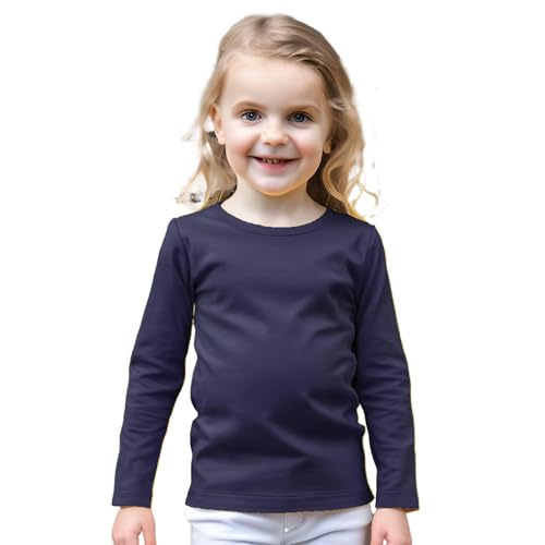 Soft Cotton Baby & Girls Crew Neck Solid Long Sleeve Infant Shirt, Navy 18M