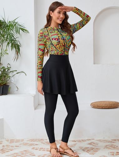 Muslim Swimsuits for Women Long Sleeve Long Sleeve Burkini Full Cover Swimsuit Hijab Rash Guard, 4pcs Set2