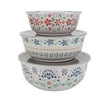Pioneer Woman Hattie 6-Piece Bamboo Melamine Bowl Set with Lids, Multicolor