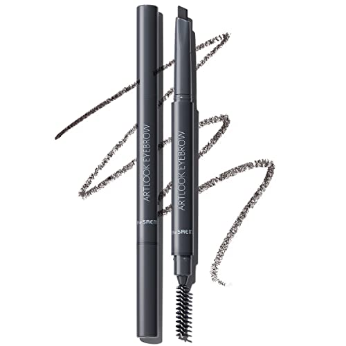 The Saem Artlook Eyebrow Definer Pencil With Spoolie Brush 04 Black Gray – Long Lasting Eyebrow Pencil For Soft Textured Eyebrow Makeup With Vitamin E - Triangular Pencil #TOP21