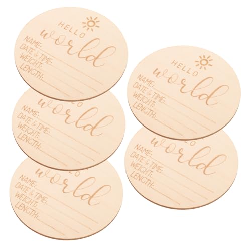 STOBOK 5個 マイルストーンウッドチップ 新生児のネームサイン Hello World のネームサイン 新生児歓迎のサイン 新生児発表サイン 木 10cm 赤ちゃん カード