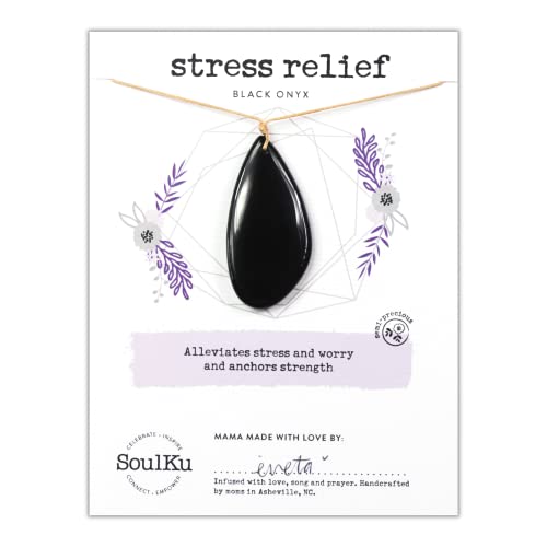 Soulku Touchstone Inspirational Necklace, Handmade Motivational Jewelry, Adjustable Length Cord, Healing Pendant Necklace For Women (Black Onyx) #TOP7