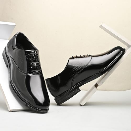 Image of Centrino Men's Formal Glossy Lace-Up Shoes | Patent Leather Oxford Dress Shoes|Comfortable Pointed Toe Formal Shoe| Stylish Looking Footwear for Formal Business Wedding & Office Shoes (9357)
